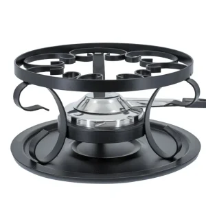Kadastar Set per fonduta Tradizionale 100238 – acciaio, Ø 21 cm, bruciatore gel – nero/argento