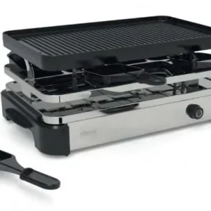 KOENIG Apparecchio per raclette Koenig B02246 – 8 persone, 1200 W, 8 padelle, rivestimento antiaderente – nero/acciaio ino...