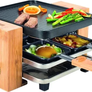 KOENIG Griglia Raclette Koenig B02167 – 4 persone, superficie griglia 21 × 23 cm, 700 W, piastra alluminio – Nero