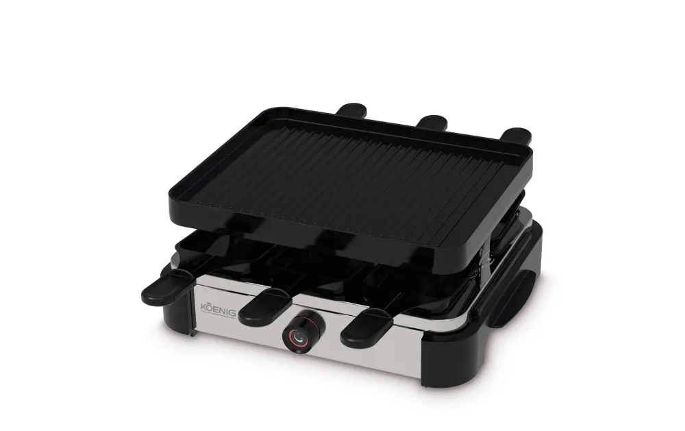 Koenig Raclette Grill Pro – 6 persone, piastra grill pressofusione, 950 W – cromo