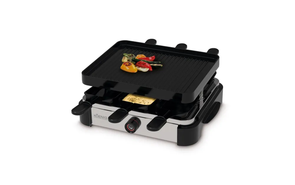 Koenig Raclette Grill Pro – 6 persone, piastra grill pressofusione, 950 W – cromo