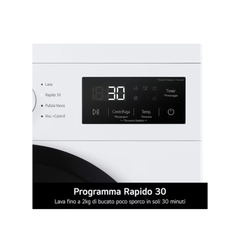 LG Lavatrice 9kg Serie A1 Classe 1400 giri, Programma Igiene con vapore, Display grande, Design essenziale White