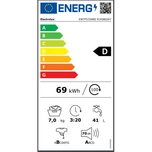 Lavatrice Carica Frotale da Incasso Electrolux EW7F572WBI 7KG 1200 Giri PerfectCare 700 SensiCare TimeManager (A81,9xL59,6...