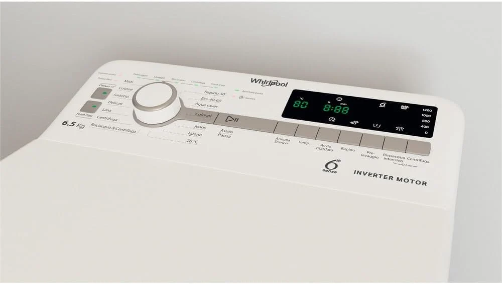 Lavatrice Carico Dall'Alto Whirlpool TDLR 65241BS IT Slim 6,5 Kg Classe C 1200 Giri (A90xL40xP60) Tecnologia 6° senso Moto...