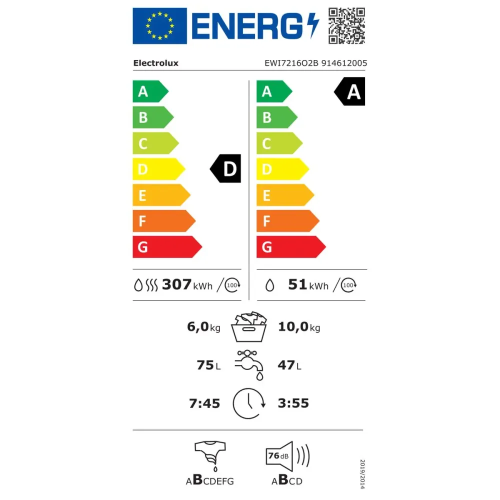 Lavatrice Electrolux EWI7216O2B 1600 rpm 10 kg 6 Kg