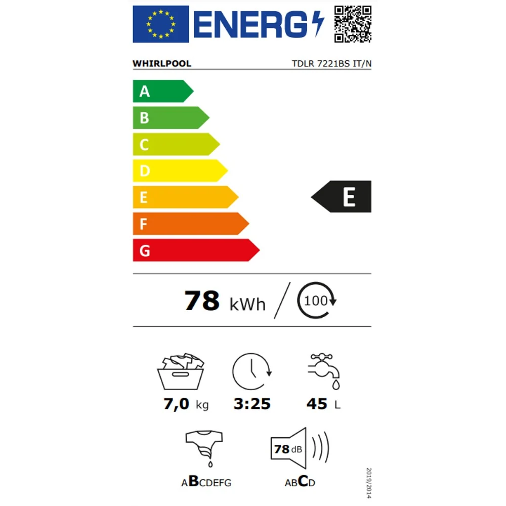 Lavatrice libera installazione carica dall'alto Whirlpool 7 Kg TDLR 7221BS IT/N Classe E