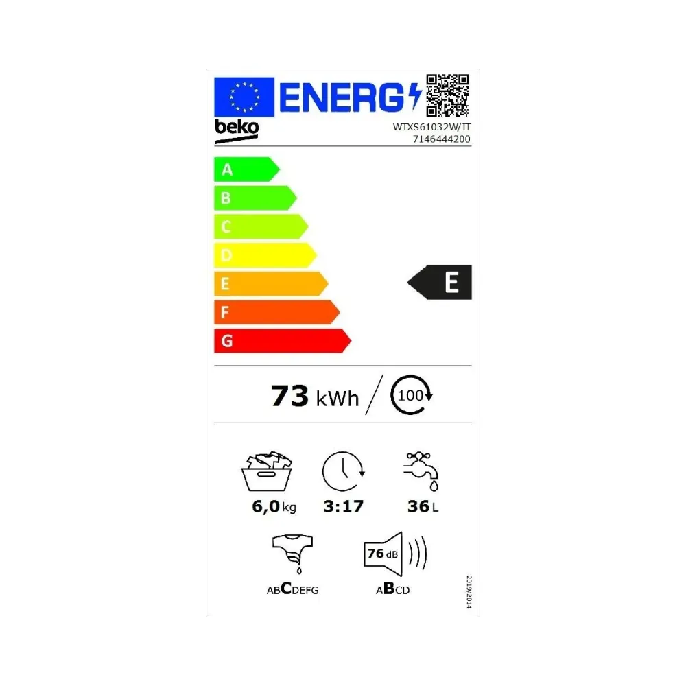 Lavatrice Slim Carica Frontale Beko 6 Kg WTXS61032W/IT 1000 Giri Classe E