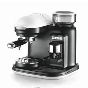 Macchina da caffè espresso con macinacaffè Moderna Bianco. Macinacaffè con erogatore. Filtro per 1 o 2 tazze.15 bar pressi...