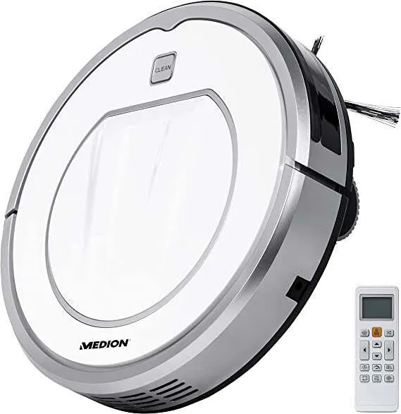 MEDION MD 19100 Robot Aspirapolvere senza Sacchetto Argento, Bianco 0,3 L