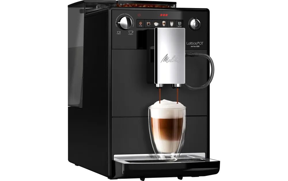 Melitta Macchina da caffè Latticia OT F300-100 – Serbatoio acqua 1,5 l, macinacaffè ceramica e schiumalatte – Grigio