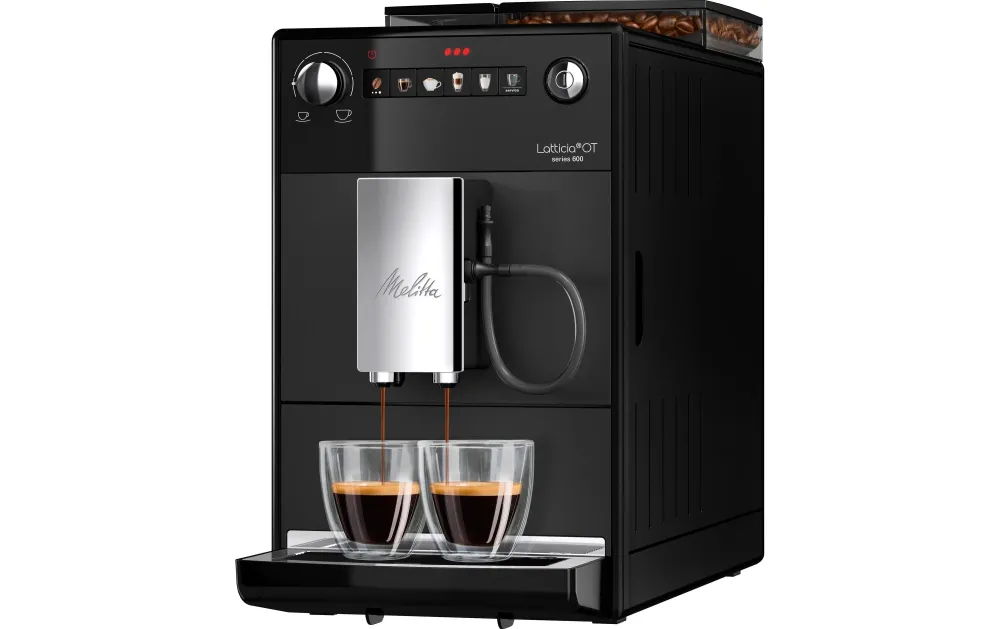 Melitta Macchina da caffè Latticia OT F300-100 – Serbatoio acqua 1,5 l, macinacaffè ceramica e schiumalatte – Grigio