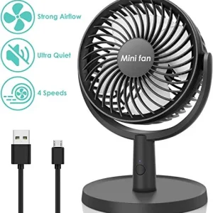 Mini Ventilatore USB da Tavolo 4 Velocità Portatile Silenzioso, Rotazione...