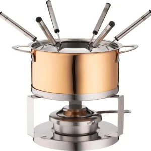Mäser Set per fonduta – Rame, 1,7 l, 6 persone, bruciatore gel – Rame/Argento