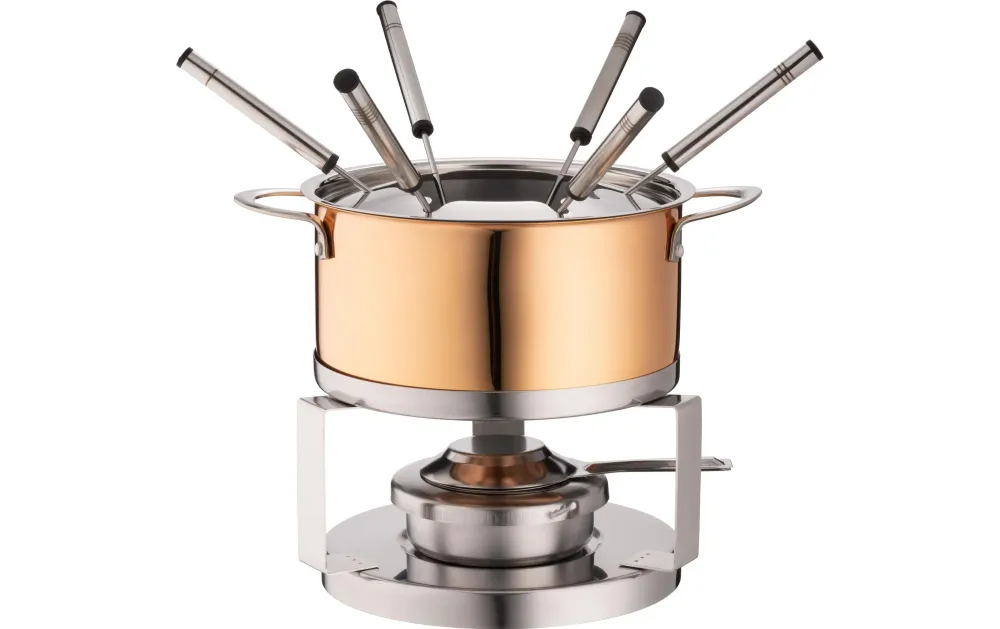 Mäser Set per fonduta – Rame, 1,7 l, 6 persone, bruciatore gel – Rame/Argento