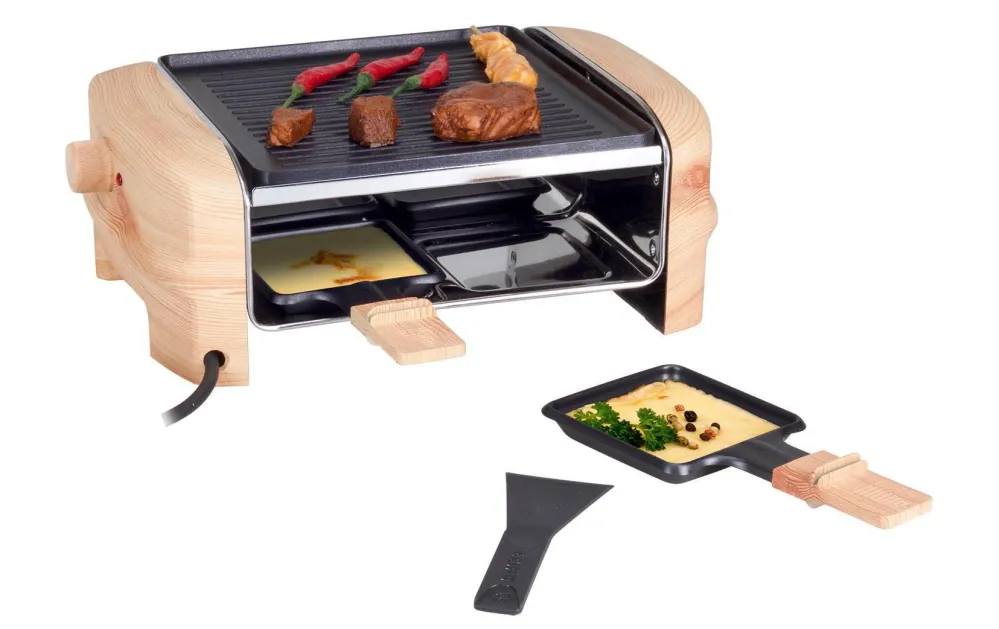 Nouvel Raclette Wood Elegance – 4 persone, 600 W, piastra alluminio pressofuso – nero/legno