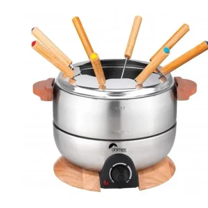 Ohmex Set per fonduta OHM-FND-2424 – Acciaio inossidabile, 1,8 l, 8 persone – elettrico – argento/acciaio inossidabile