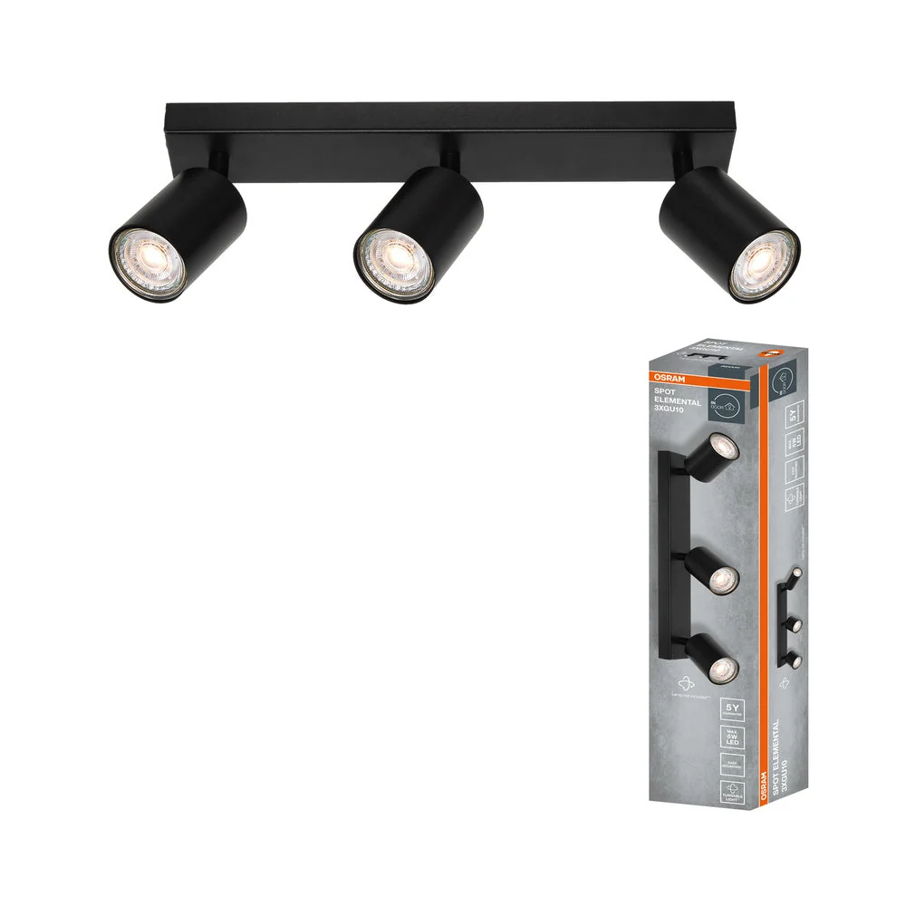 OSRAM Faretto LED 3 Punti ELEMENTAL Nero, Lampada, 3xGU10, Nero, 37 x 13,8 x 6 cm