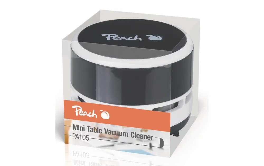 Peach Mini aspirapolvere da tavolo PA105 – Batteria 2× AA, Ø 80 × 65 mm