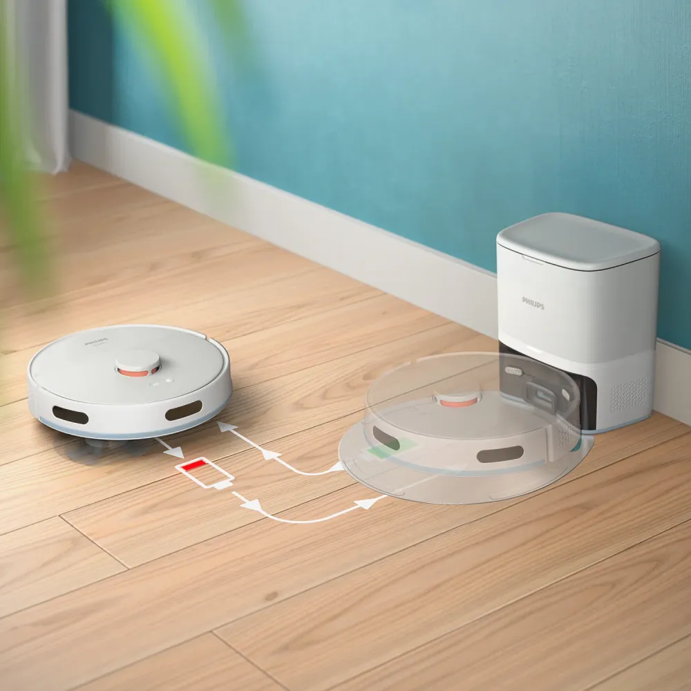 Philips Robot aspirapolvere XU2100/25 con stazione di aspirazione e funzione di lavaggio – 6000 Pa, 120 min