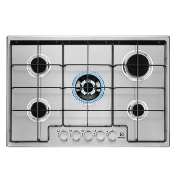 Piano Cottura Gas Electrolux EGS7534X 5 Fuochi Acciaio (LxP): 74,4x51 Bruciatore Wok Multicorona Pulizia Facile