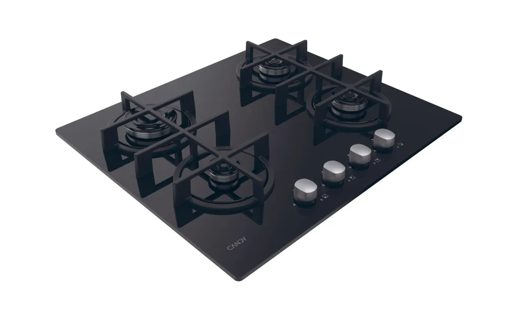 Piano Cottura Gas Da Incasso Candy Moderna Gas on Glass CVG6B Nero 59 cm 4 Fuochi