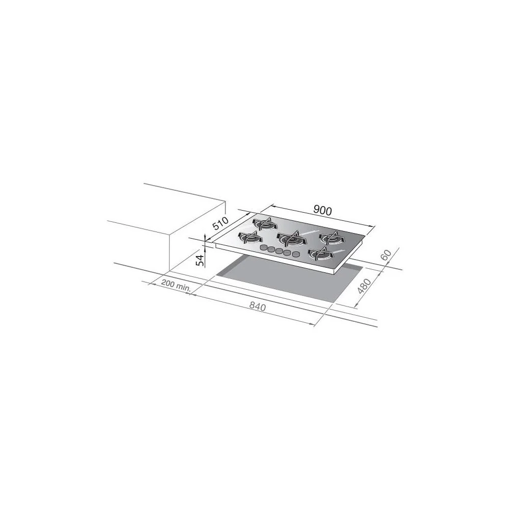 Piano Cottura Gas De Longhi LIFE Nsl 590 Nc 5 Fuochi (L90xP51) Vetroceramica Nero