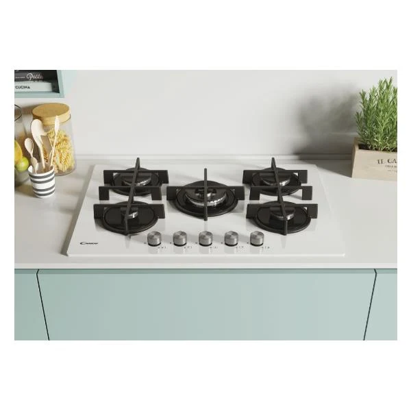 Piano Cottura Ad Incasso Candy CVG74WPW 5 Fuochi (L74,5xP51) Vetro temperato Bianco