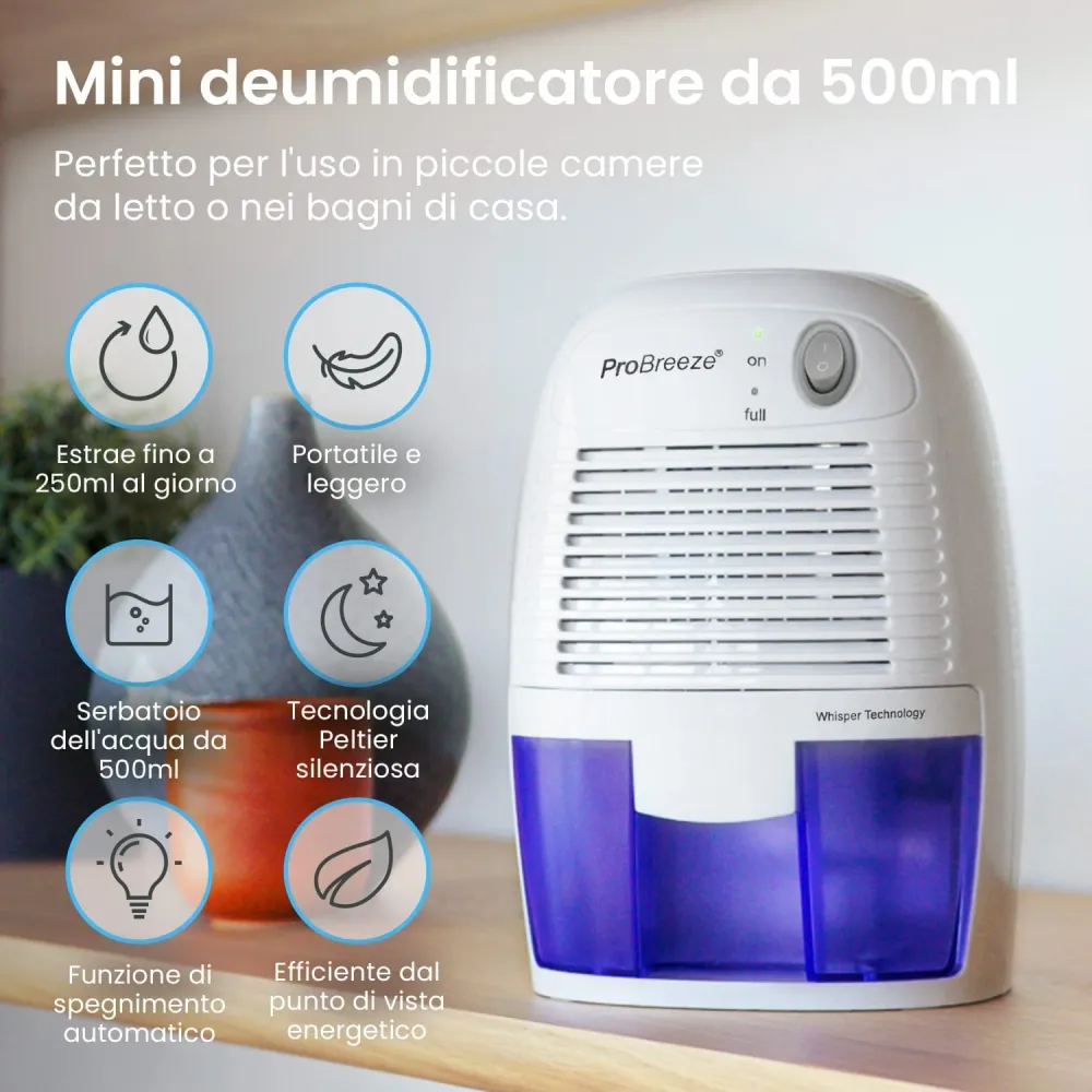 Pro Breeze PB-03-EU, Mini Deumidificatore per ambienti, contro umidità e...