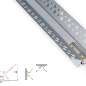 Profilo gesso costruito - | 2 metri | Buitenhoek | Alluminio 26 x 24 | Striscia led di pannocchia
