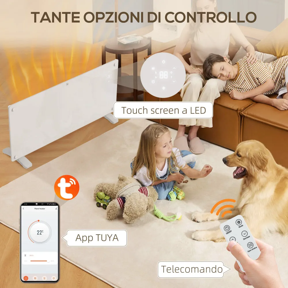Riscaldatore Convezione 2000W da Pavimento o Parete con Telecomando e Timer Bianco