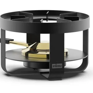 Stöckli Set per fonduta Pilatus Steel – Acciaio inossidabile, Ø 18,4 cm, Bruciatore pasta – Nero