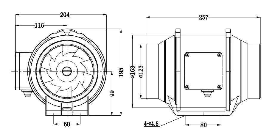 STERR DFA125 - 125 mm Ventilatore da Condotto, motore due velocità, 248 m³/h, 28 W