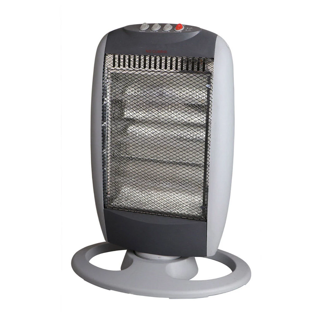 Stufa Alogena 1200W Oscillante 3 Elementi Grigia e Nera