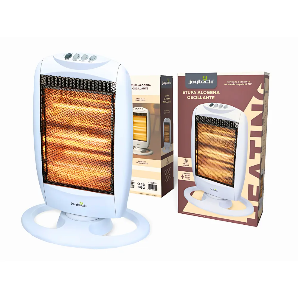Stufa Alogena Basso Consumo Oscillante 1200W 3 Potenze 400/800/1200w Protezione Surriscaldamento e Ribaltamento