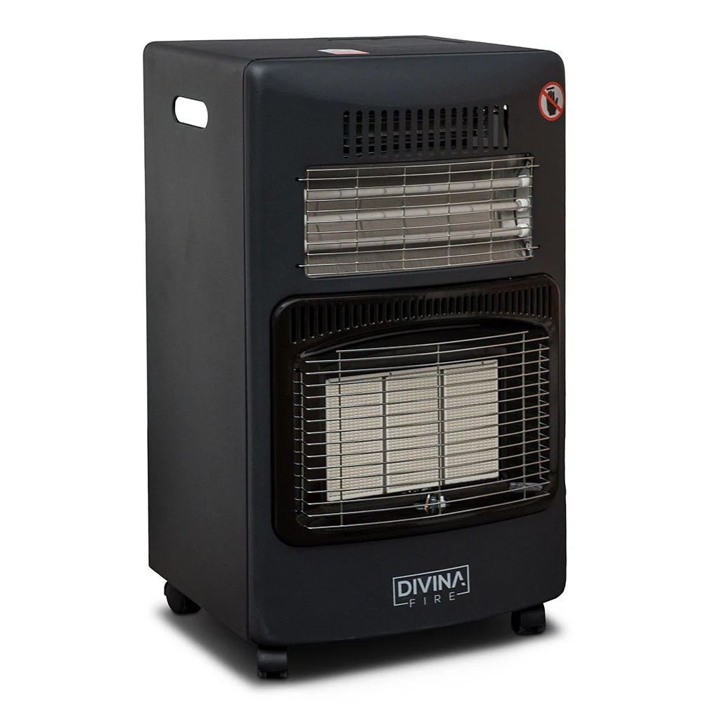 Stufa Gas Gpl Ventilata da Interno con Ifrarossi e Alogena 4,2 kW Nera