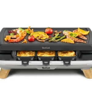 Tefal Raclette-Grill Gourmet RE610D – 8 persone, Grill, 1350 W – Nero/Acciaio inossidabile