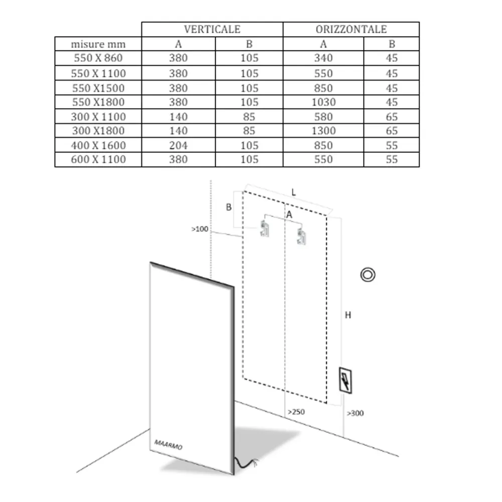 Termoarredo piastra modello Toscana 180x55 cm interasse 5 cm - Bianco