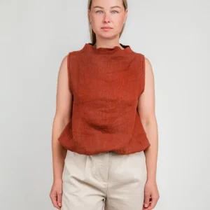 TOP SMANICATO LINO RUGGINE