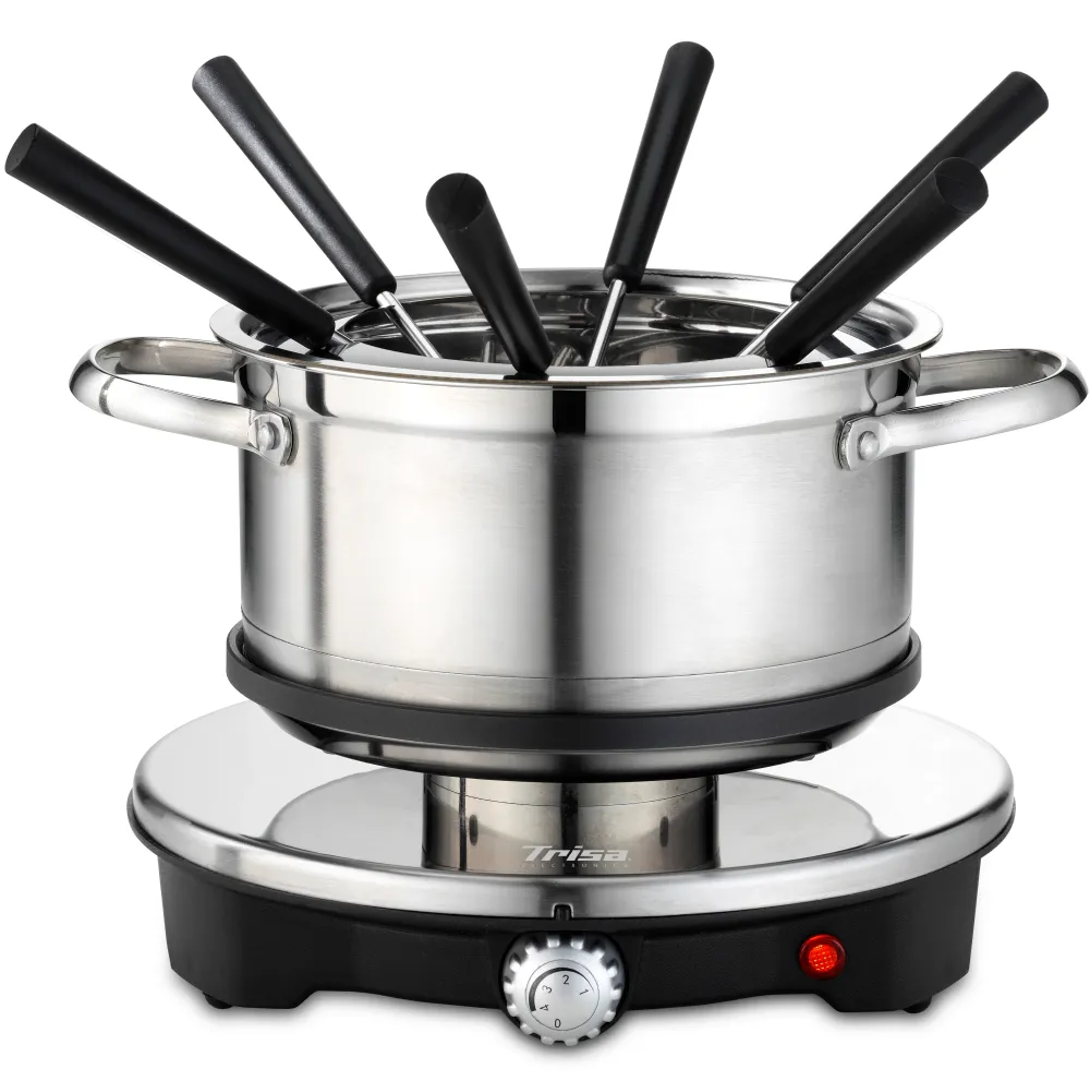 Trisa Set per fonduta Vario Inox – acciaio inossidabile, 2 l, 6 persone – argento/nero