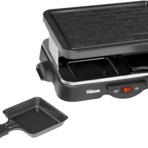 Tristar Griglia Raclette RA-2949 – 4 persone, 4 padelle, piastra alluminio pressofuso, 500 W – Nero