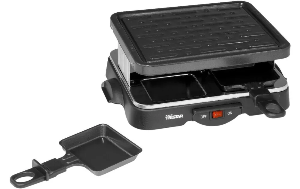 Tristar Griglia Raclette RA-2949 – 4 persone, 4 padelle, piastra alluminio pressofuso, 500 W – Nero