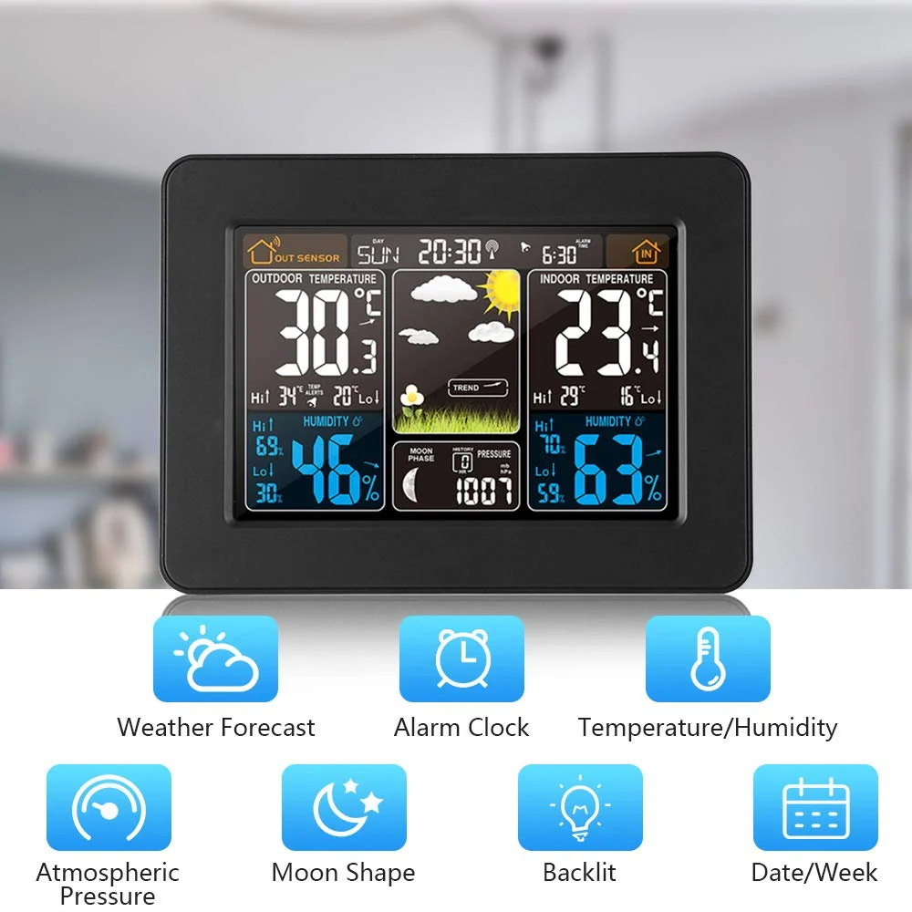 UFLIZOGH Sveglia meteorologica Digitale con sensore Esterno Interno Wireless...