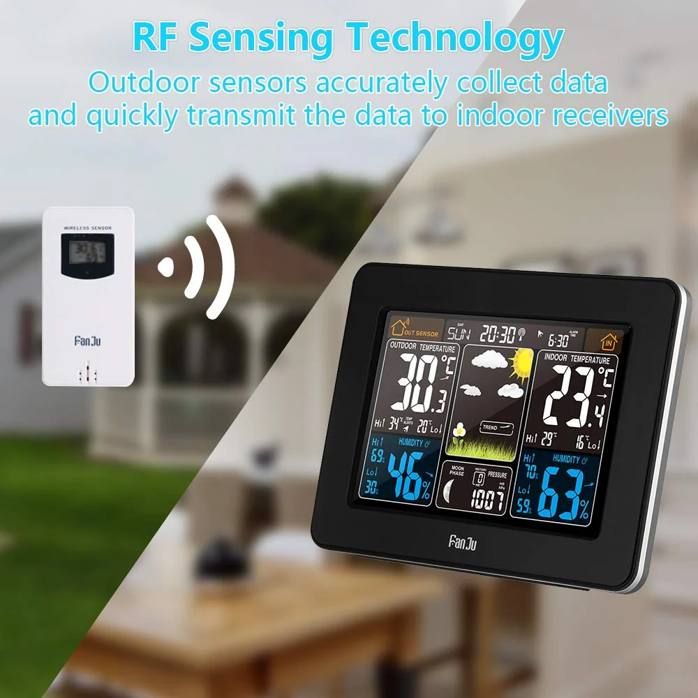 UFLIZOGH Sveglia meteorologica Digitale con sensore Esterno Interno Wireless...