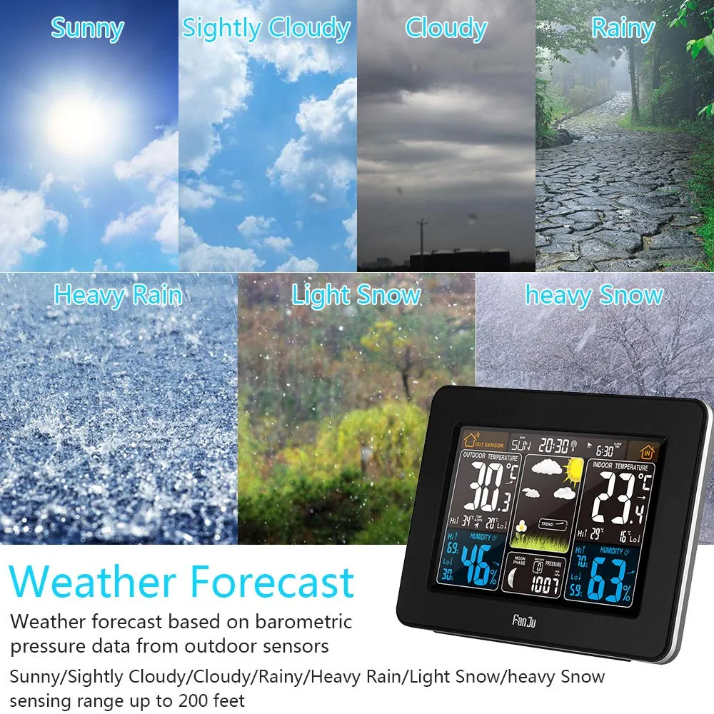 UFLIZOGH Sveglia meteorologica Digitale con sensore Esterno Interno Wireless...