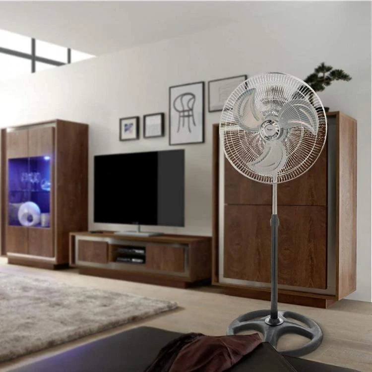 Ventilatore 3In1 Piantana Tavolo Parete Acciaio Cromato Base Tonda 60W Ø 52Cm