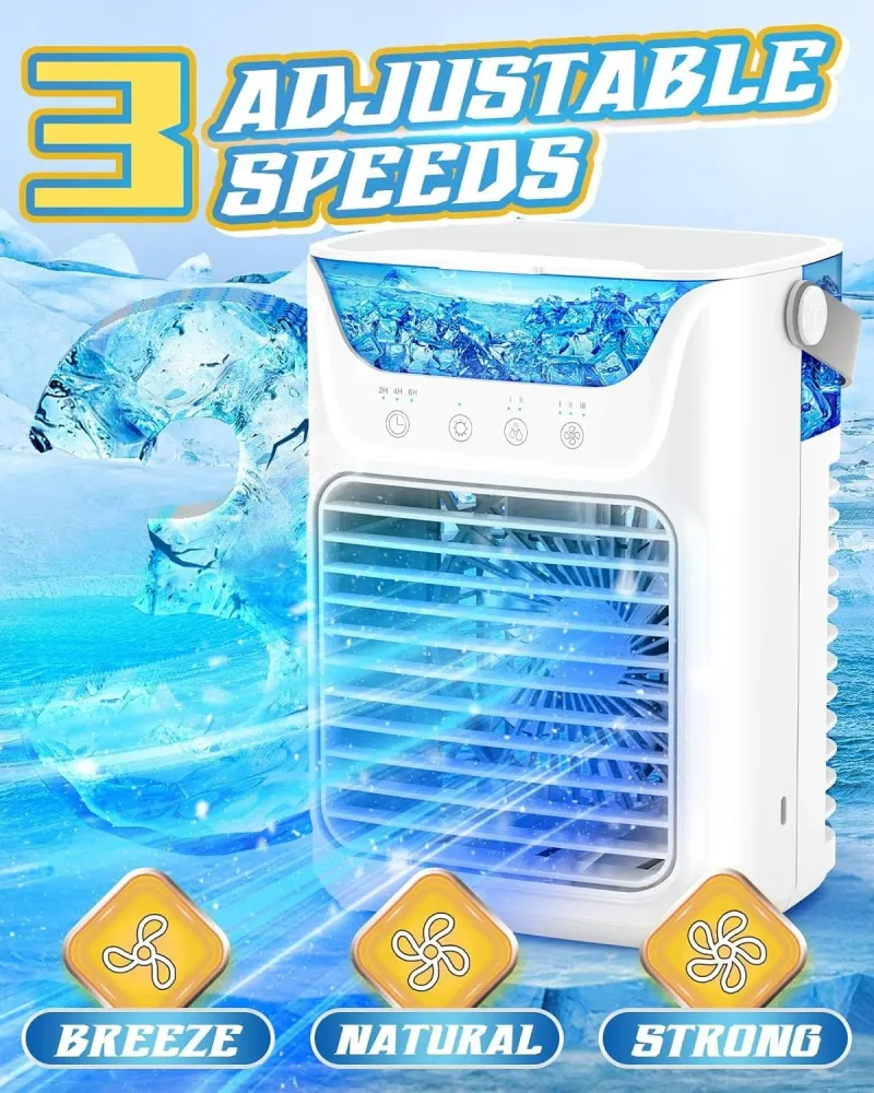 Ventilatore portatile con 3 velocità e illuminazione LED colorata