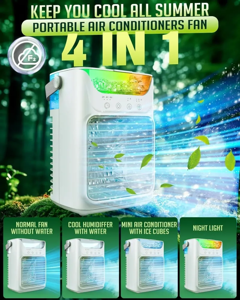 Ventilatore portatile con 3 velocità e illuminazione LED colorata