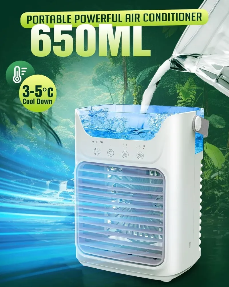 Ventilatore portatile con 3 velocità e illuminazione LED colorata
