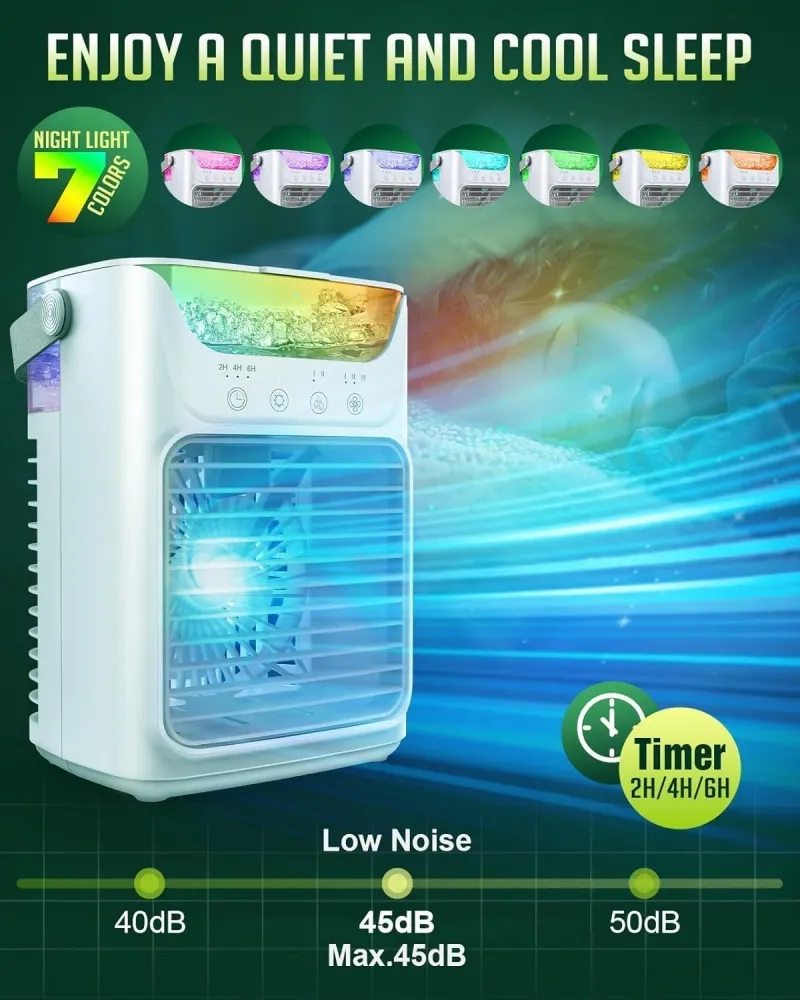 Ventilatore portatile con 3 velocità e illuminazione LED colorata