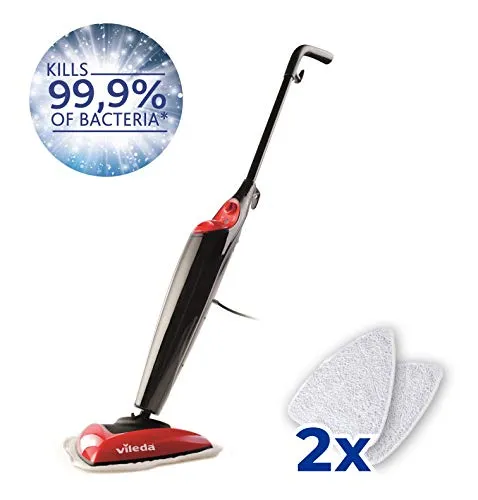 Vileda Steam Scopa Vapore con 2 Panni Microfibra, Filo di 6 m, per Pavimenti, per Parquet, per Tappeti, 1550 W, 0.4 Litri,...